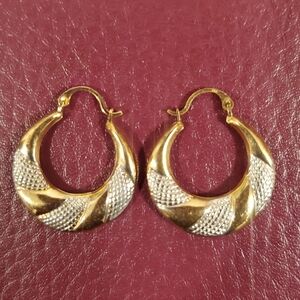 Solid 14k Gold Hoop Earrings Vintage Yellow White Gold
